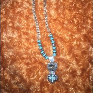 Silver tone and turquoise necklace